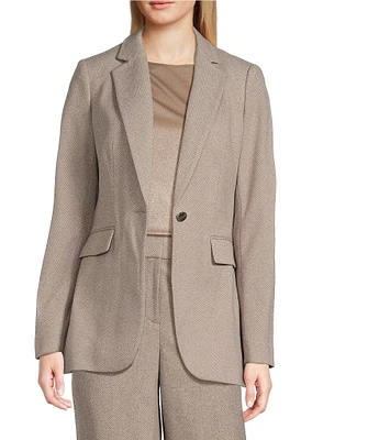 Calvin Klein Novelty Herringbone Notch Lapel Long Sleeve One-Button Jacket