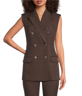 Calvin Klein Novelty Peak Lapel Collar Sleeveless Double Breasted Vest