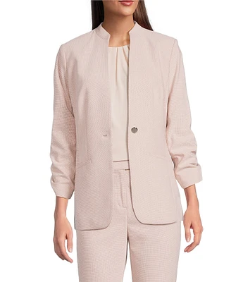 Calvin Klein Novelty Stand Collar 3/4 Sleeve One-Button Front Jacket