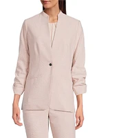 Calvin Klein Novelty Stand Collar 3/4 Sleeve One-Button Front Jacket