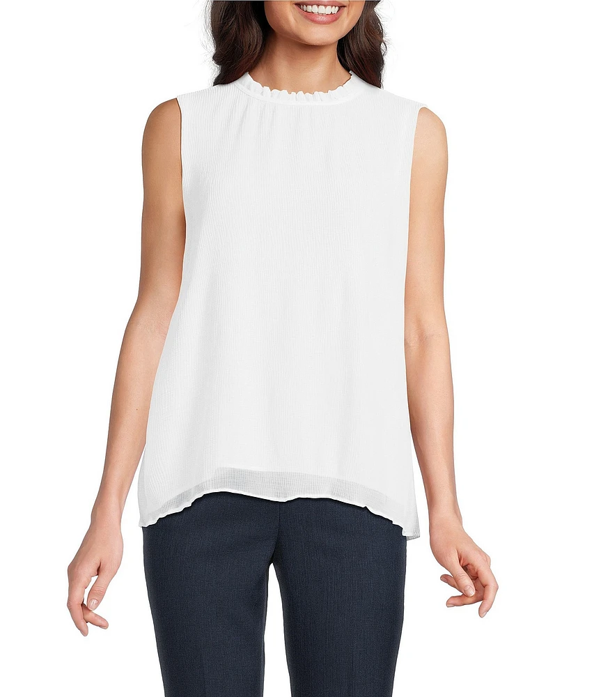 Calvin Klein Novelty Textured Ruffle Mock Neck Sleeveless Top