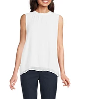 Calvin Klein Novelty Textured Ruffle Mock Neck Sleeveless Top