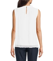 Calvin Klein Novelty Textured Ruffle Mock Neck Sleeveless Top
