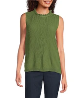 Calvin Klein Novelty Textured Ruffle Mock Neck Sleeveless Top