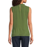 Calvin Klein Novelty Textured Ruffle Mock Neck Sleeveless Top