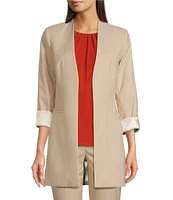 Calvin Klein Open Front 3/4 Roll Sleeve Collarless Blazer Jacket