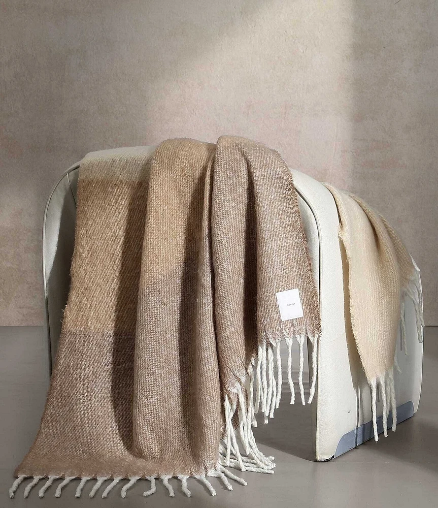 Calvin Klein Oversized Faux Mohair Ombre Yarn Dyed Throw Blanket