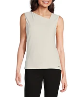 Calvin Klein Pebble Crepe Sleeveless Asymmetrical Neck Top