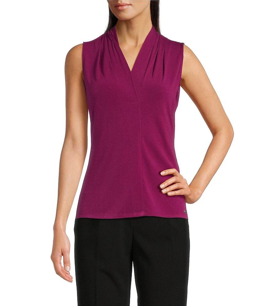 Calvin Klein Pebble Crepe Sleeveless V-Neck Top