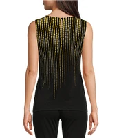 Calvin Klein Petite Size Dotted Striped Print Matte Jersey Pleated Crew Neck Sleeveless Top