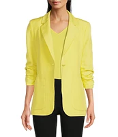 Calvin Klein Petite Size Linen Blend Notch Lapel Collar 3/4 Scrunch Sleeve One-Button Front Jacket