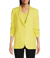 Calvin Klein Petite Size Linen Blend Notch Lapel Collar 3/4 Scrunch Sleeve One-Button Front Jacket