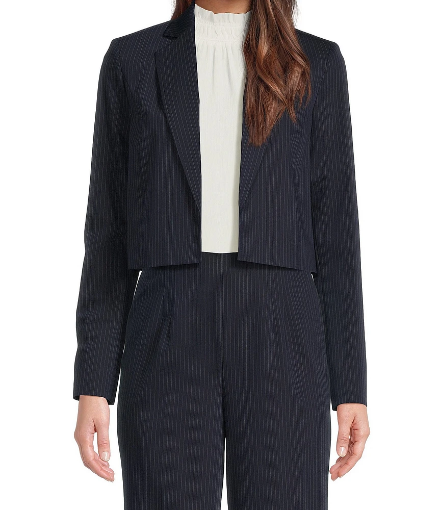 Calvin Klein Petite Size Pinstripe Stretch Woven Notch Lapel Collar Long Sleeve Cropped Jacket