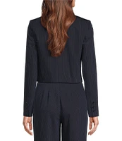 Calvin Klein Petite Size Pinstripe Stretch Woven Notch Lapel Collar Long Sleeve Cropped Jacket