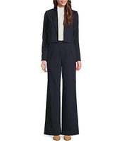 Calvin Klein Petite Size Pinstripe Stretch Woven Notch Lapel Collar Long Sleeve Cropped Jacket