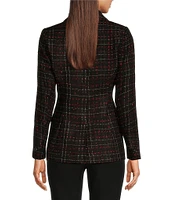 Calvin Klein Petite Size Stripe Notch Lapel Long Sleeve Pocketed One Button Tweed Jacket