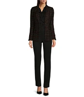 Calvin Klein Petite Size Stripe Notch Lapel Long Sleeve Pocketed One Button Tweed Jacket