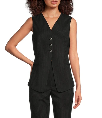 Calvin Klein Pin Stripe Novelty V-Neck Button Front Vest