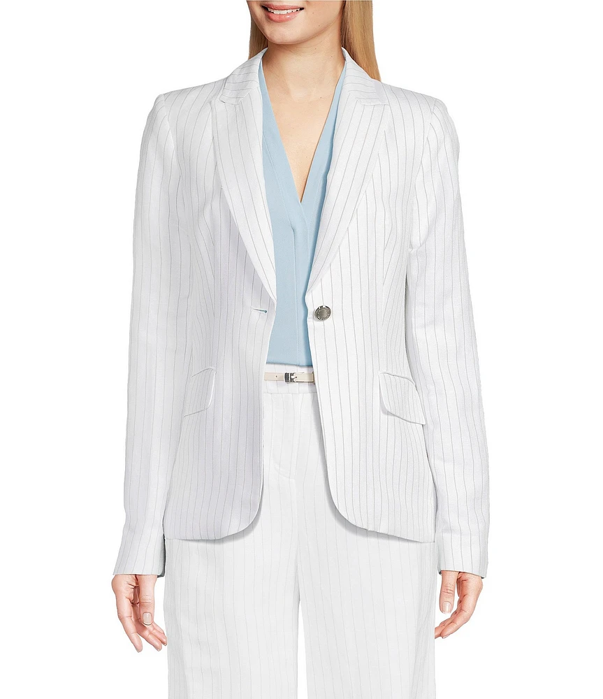 Calvin Klein Pinstripe Linen Blend One-Button Blazer