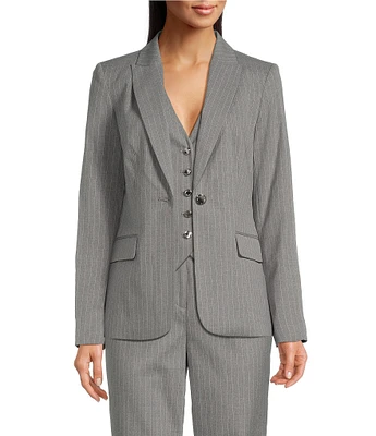 Calvin Klein Pinstripe Peak Lapel One-Button Jacket