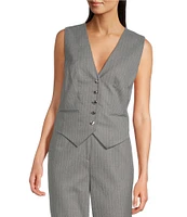 Calvin Klein Pinstripe V-Neck Notched Hem Button-Down Vest