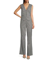 Calvin Klein Pinstripe V-Neck Notched Hem Button-Down Vest