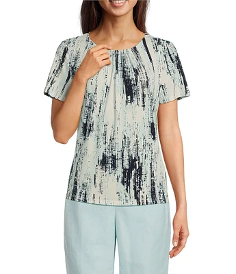Calvin Klein Pleated Crew Neck Short Sleeve Blouse