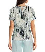 Calvin Klein Pleated Crew Neck Short Sleeve Blouse