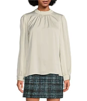 Calvin Klein Pleated Mock Neck Long Sleeve Blouse