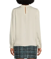 Calvin Klein Pleated Mock Neck Long Sleeve Blouse