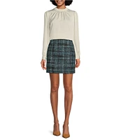 Calvin Klein Pleated Mock Neck Long Sleeve Blouse