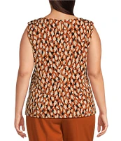 Calvin Klein Plus Size Abstract Print Matte Knit Jersey Geometric Print Pleated Neck Sleeveless Cami