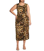 Calvin Klein Plus Size Animal Print Crew Neck Sleeveless Side Tie Pencil Midi Dress