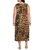 Calvin Klein Plus Size Animal Print Crew Neck Sleeveless Side Tie Pencil Midi Dress