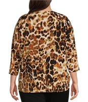 Calvin Klein Plus Size Animal Print Notch Neck 3/4 Sleeve Knit Top