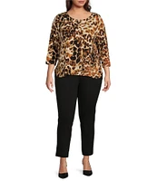 Calvin Klein Plus Size Animal Print Notch Neck 3/4 Sleeve Knit Top