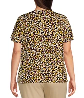 Calvin Klein Plus Size Abstract Confetti Print Matte Jersey V-Neck Short Short Flutter Sleeve Top