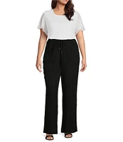 Calvin Klein Plus Size Crinkle Solid Flat Front Straight Leg Pull-On Pants