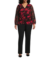 Calvin Klein Plus Size Floral V-Neck Long Sleeve Gathered Front Top