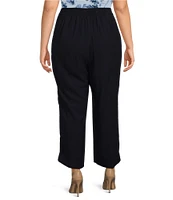 Calvin Klein Plus Size High Rise Pleated Smocked Waist Side Pocket Straight Leg Cropped Pants