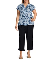 Calvin Klein Plus Size High Rise Pleated Smocked Waist Side Pocket Straight Leg Cropped Pants