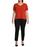 Calvin Klein Plus Size Knit Matte Jersey Short Flutter Sleeve V-Neck Top