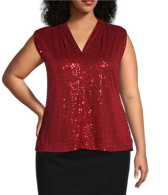 Calvin Klein Plus Size Knit V-Neck Sleeveless Allover Sequin Cami Top