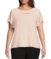 Calvin Klein Plus Size Matte Jersey Chiffon Short Flutter Sleeve Cut-Out Top