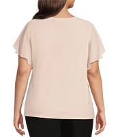 Calvin Klein Plus Size Matte Jersey Chiffon Short Flutter Sleeve Cut-Out Top