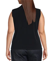 Calvin Klein Plus Size Matte Jersey V-Neck Shoulder Pleat Sleeveless Top