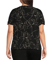 Calvin Klein Plus Size Matte Knit Jersey Sketch Floral Print Short Flutter Sleeve V-Neck Top