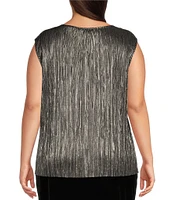 Calvin Klein Plus Size Metallic Woven Twist Crew Neck Cap Sleeve Top