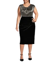 Calvin Klein Plus Size Metallic Woven Twist Crew Neck Cap Sleeve Top