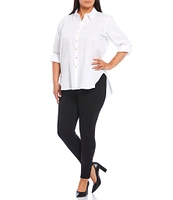 Calvin Klein Plus Size Non-Iron Point Collar Roll-Tab Long Sleeve Cotton High-Low Blouse